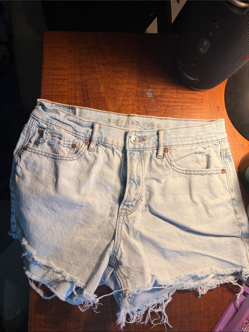 American Eagle Outfitters Light Wash Frayed Denim Shorts